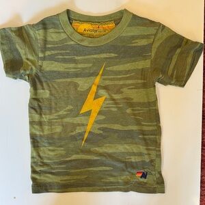 Aviator Nation Kids Camo Tee with Yellow Lightning Bolt